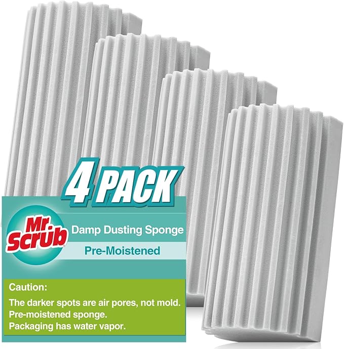 4 Pack Damp Dusting Sponge Duster, Reusable Household Cleaning Sponge Tool by MrScrubCleaninghelpers