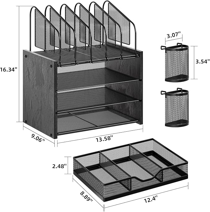 Marbrasse Desk organizer with Drawer, 4-Tier Wooden File Organizer with 5 - Image 6