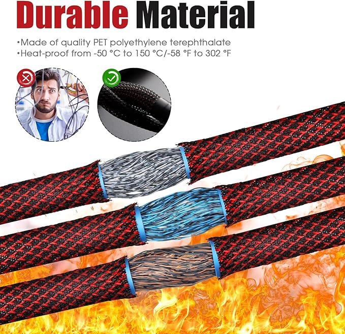 Tatuo 65.6 ft Expandable Braided Cable Sleeve Multi Size Braided Wire Sleeve - Image 4