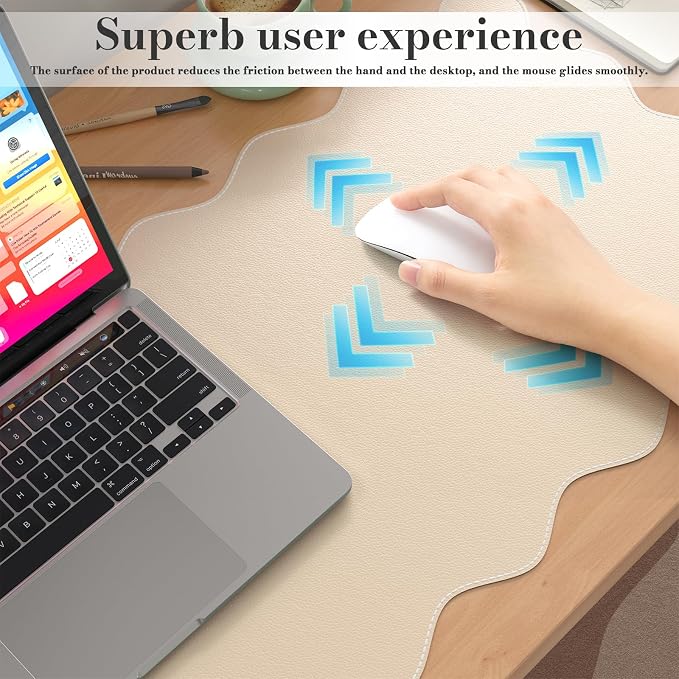 iCasso Leather Mouse Pad, Extra Large Desk Pad, Cute Scalloped Computer Mat - Image 4