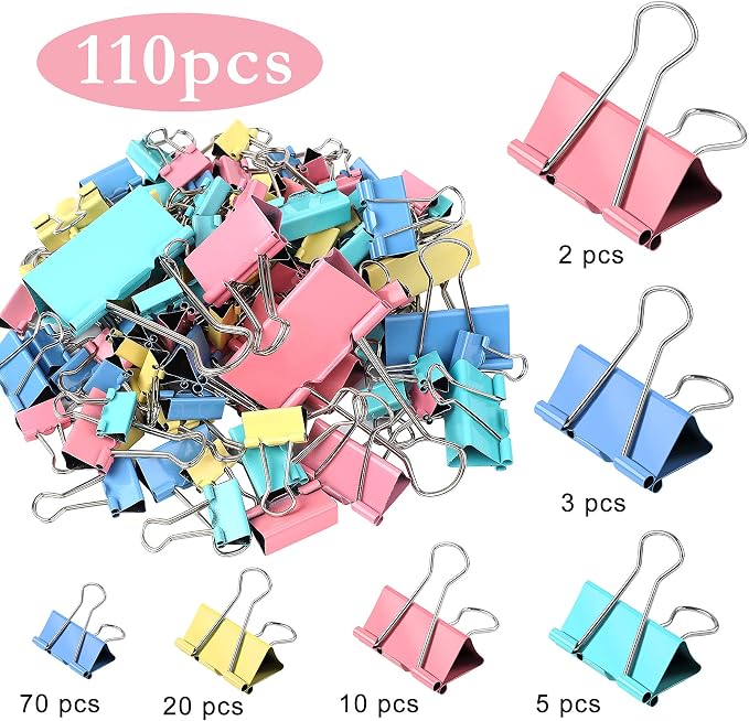 SANNIX 110 PCS Colored Binder Clips, X Large, Mini and Micro, Colorful Binder - Image 2