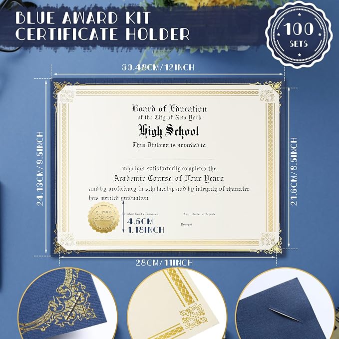 Kosiz 300 Pcs Linen Certificate Holders Kit 100 Gold Foil Certificate Paper 100 - Image 2