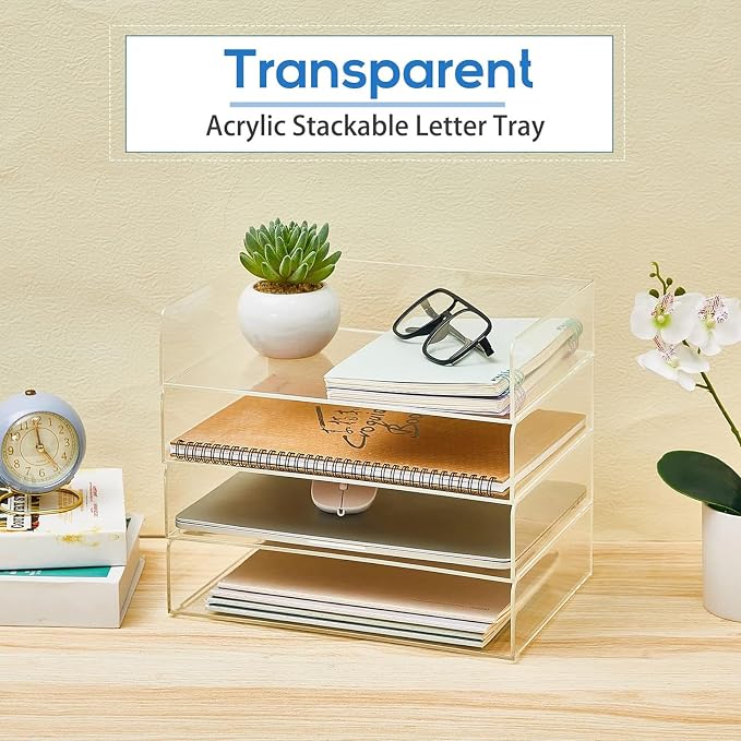 Harloon 4 Tier Paper Organizer Letter Tray Acrylic Desk File Organizer Heavy - Image 4
