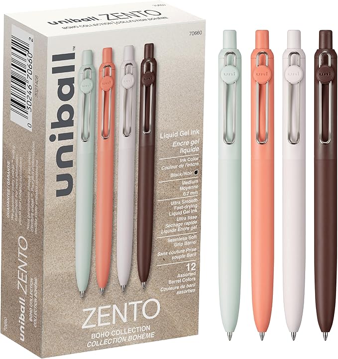 uniball Zento Liquid Gel Ink Retractable Pens, Medium Point, Boho Barrels by uni-ball