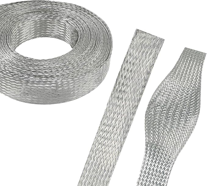 9/16" Wide Tinned Copper Braided Metal Wire Shielding Sleeve Ground Strap by BuyUneed