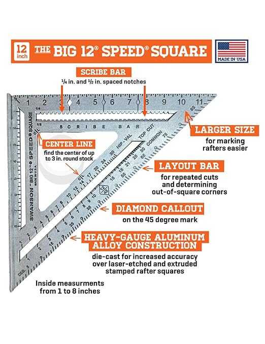 Swanson Tool Co S0107 "Big 12" 12-Inch Speed Square Layout Tool - Image 5