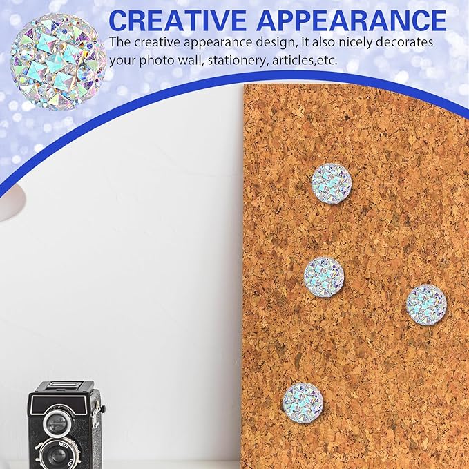 Mabor 30Pcs Decorative Thumb Tacks Glitter Rhinestone Cute Push Pins - Image 3