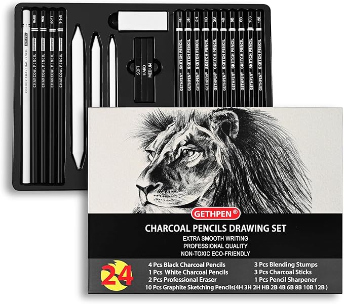 Drawing Sketching Pencil Set, 24 Piece Pro Artist Sketch Kit by GETHPEN