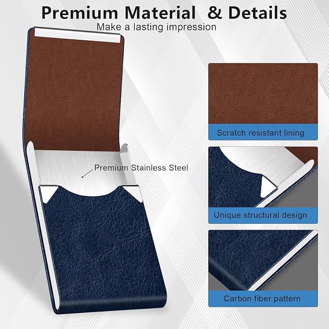 Business Card Holder with Magnetic Closure, Slim Metal PU Business Card Case - Image 5