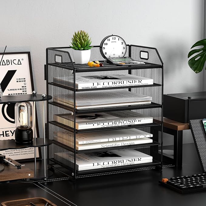 6 Tier Paper Organizer Letter Tray, Metal Mesh Paper Tray Organizer - Image 7