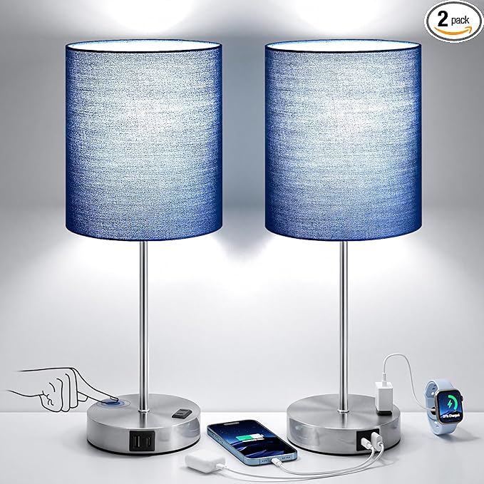 Blue Touch Lamps for Nightstand Set of 2 by Fenmzeelighting
