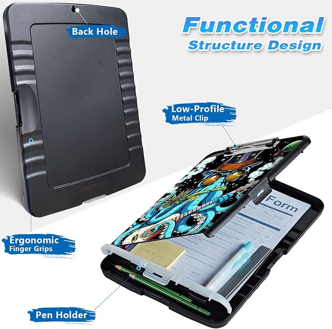 Clipboard with Storage, High Capacity Blue Octopus with Glasses Storage - Image 2