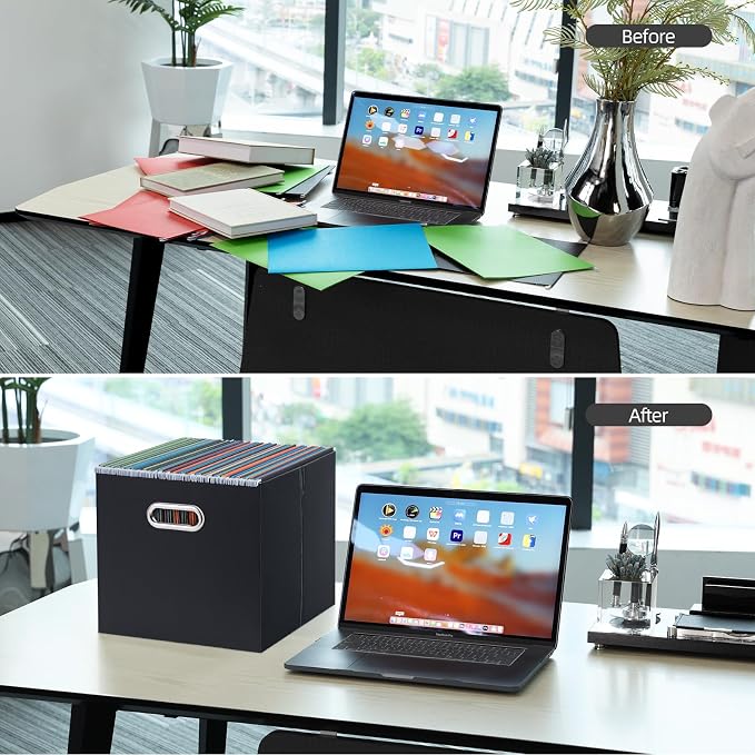 Oterri File Organizer Box, Portable Collapsible Cardboard File Folder Organizer - Image 3