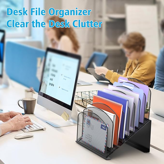 Inclined Desk File Organizer, 8-Section Upright Desk Organizer Standing File - Image 7
