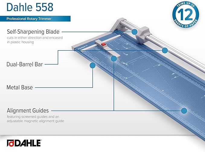 Dahle 558 Professional Rotary Trimmer, 12 Sheet Capacity, Self-Sharpening - Image 5