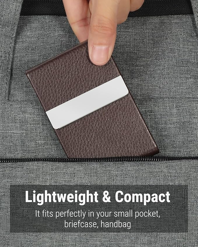 MaxGear Business Card Holder, PU Leather Business Card Case, Coffee | Stainless - Image 6