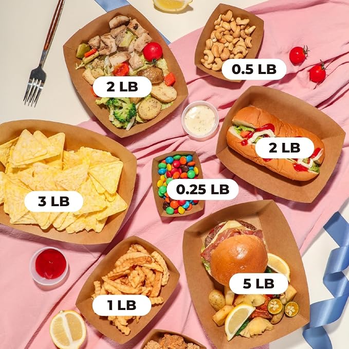 Fit Meal Prep [250 Pack 3 lb Paper Food Boats Heavy Duty Disposable Food Trays - Image 3