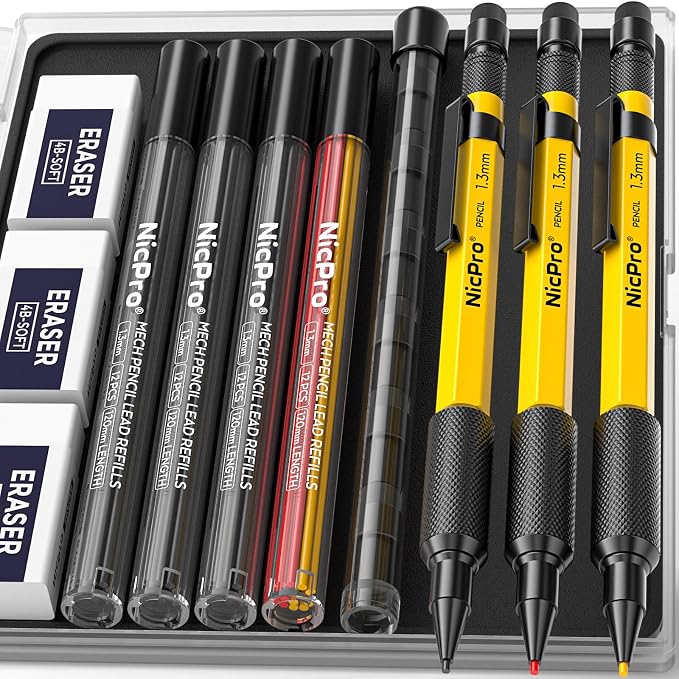 Nicpro 3 PCS 1.3 mm Mechanical Pencil Set by Nicpro