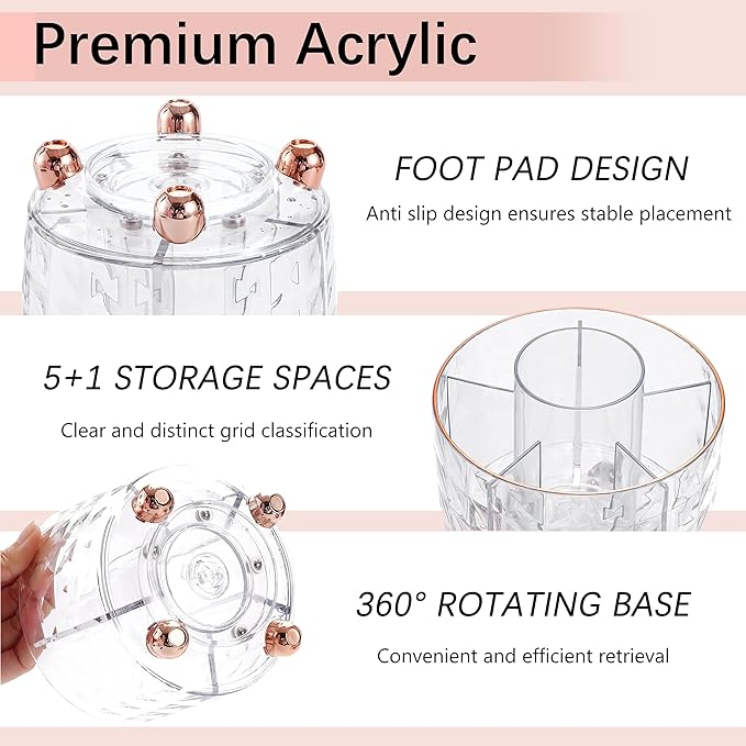 Rose Gold Desk Accessories, Office Supplies Desk Organizers 360°Pen Holder - Image 2