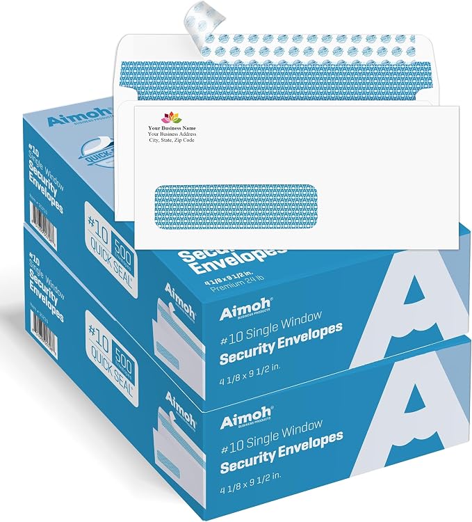Aimoh #10 Custom Printed Single Left Window Self Seal Security Envelopes by Aimoh