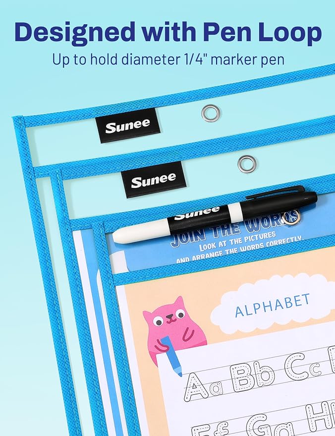 SUNEE 6 Packs Oversized Reusable Dry Erase Pocket Sleeves - Image 4