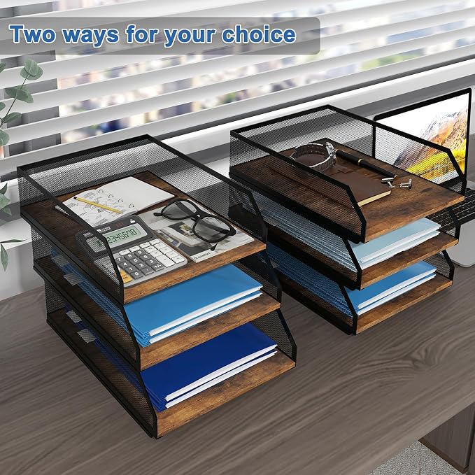 Natwind 3-Tier Stackable Metal Mesh Paper Organizer - Image 5
