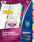 Avery Dividers for 3 Ring Binders, 12 Tabs per Set, Customizable Table of by Avery