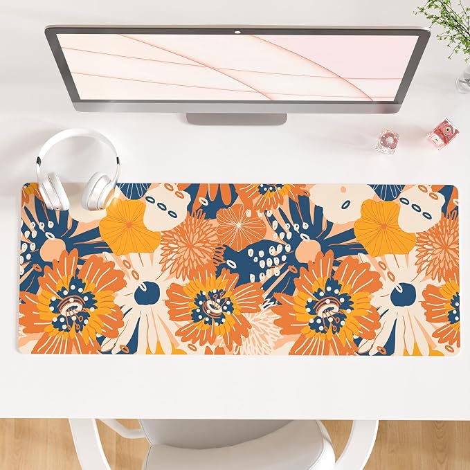 QiyI Large Desk Pad, Floral Mouse Pad Desktop Decor, Waterproof PU Leather Desk by QIYI