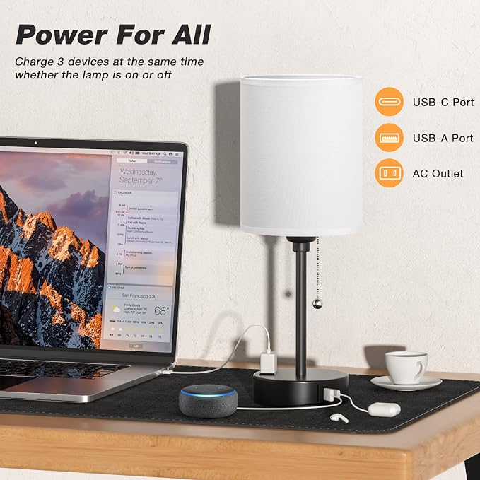 Bedside Table lamp for Bedroom Set of 2 - Image 3