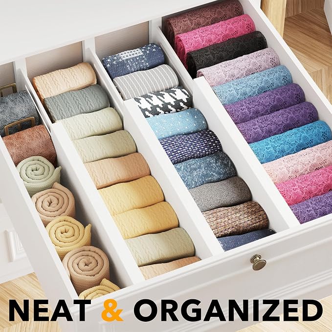 SpaceAid Bamboo Dresser Drawer Dividers 6 Pack, Adjustable 12.5“-17” Organizers - Image 2