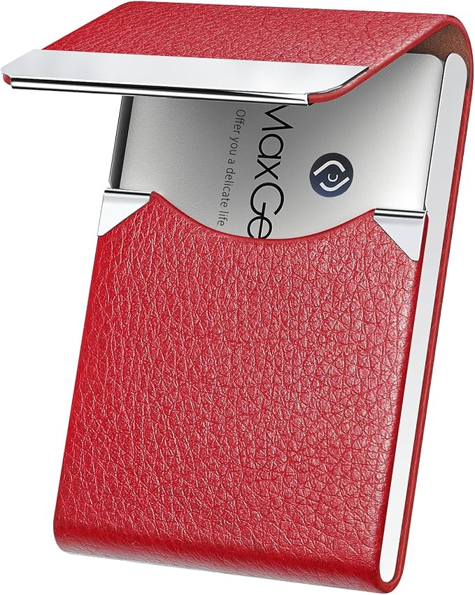 MaxGear Business Card Holder, PU Leather Business Card Case, Magnetic Closure by MaxGear