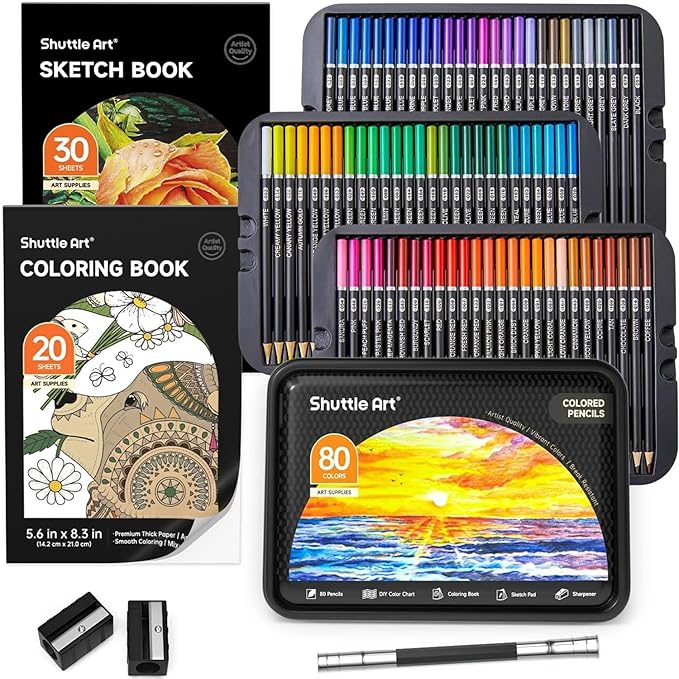 Shuttle Art 80 Colored Pencils for Adults, Soft Core Color Pencil, Drawing by ShuttleArt