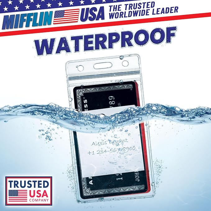 Mifflin-USA Plastic Waterproof ID Badge Holders, Vertical Hanging Name Card - Image 2