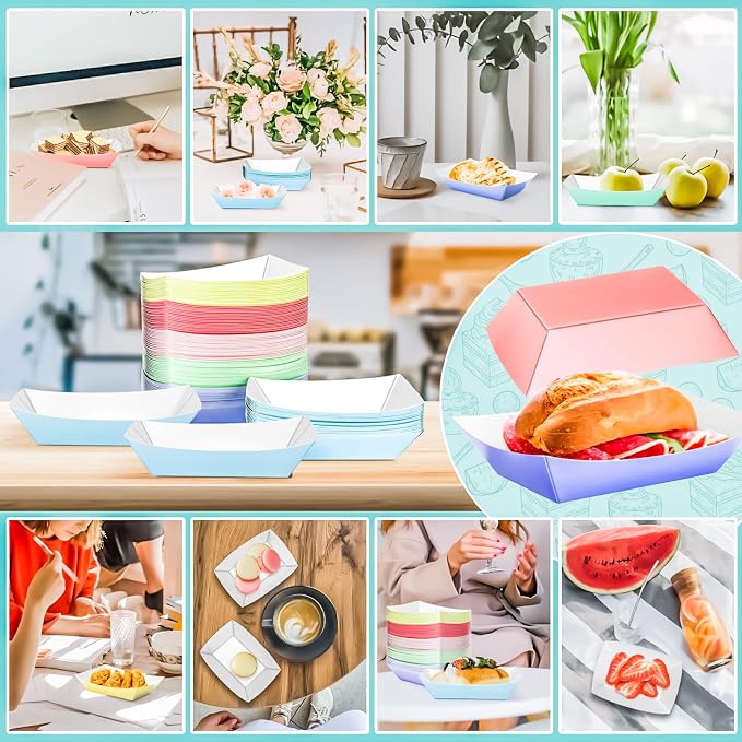 120 Pack 2LB Colorful Paper Food Boat Trays Disposable Paper Boats Containers - Image 5