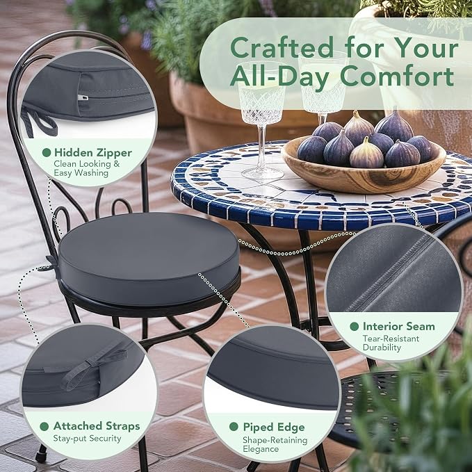 Summsun Outdoor Bistro Chair Cushions Set of 4, Dark Grey - Image 4