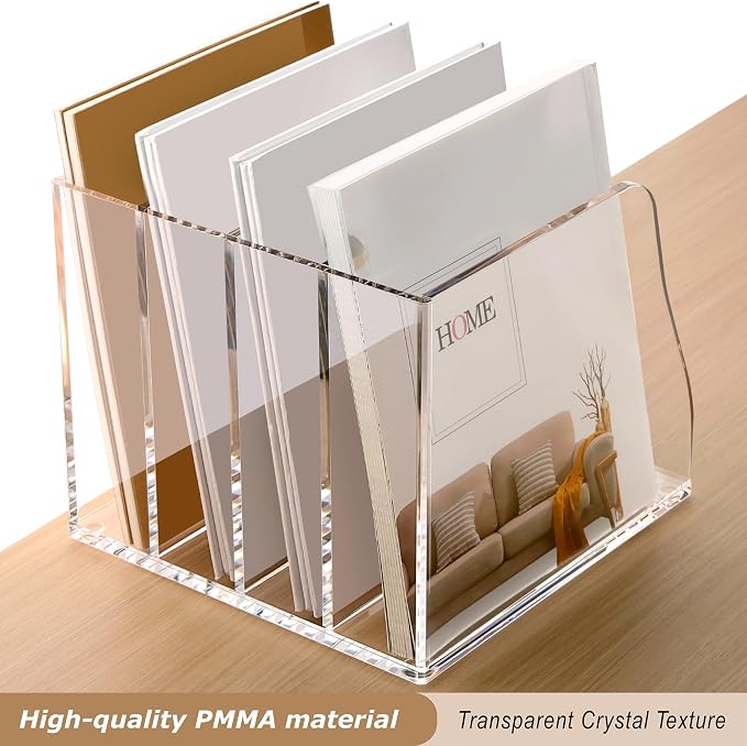 SANRUI Acrylic Desk File Organizer, 4 Vertical Compartments Clear Magazine File - Image 5