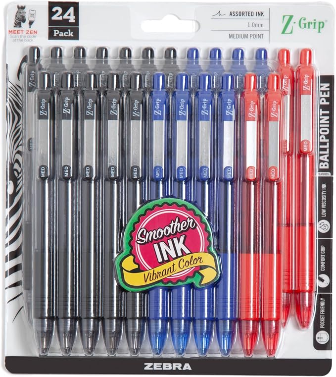 Zebra Pen Z-Grip Retractable Ballpoint Pen, 1.0mm Medium Point, School & Office by ZebraPen