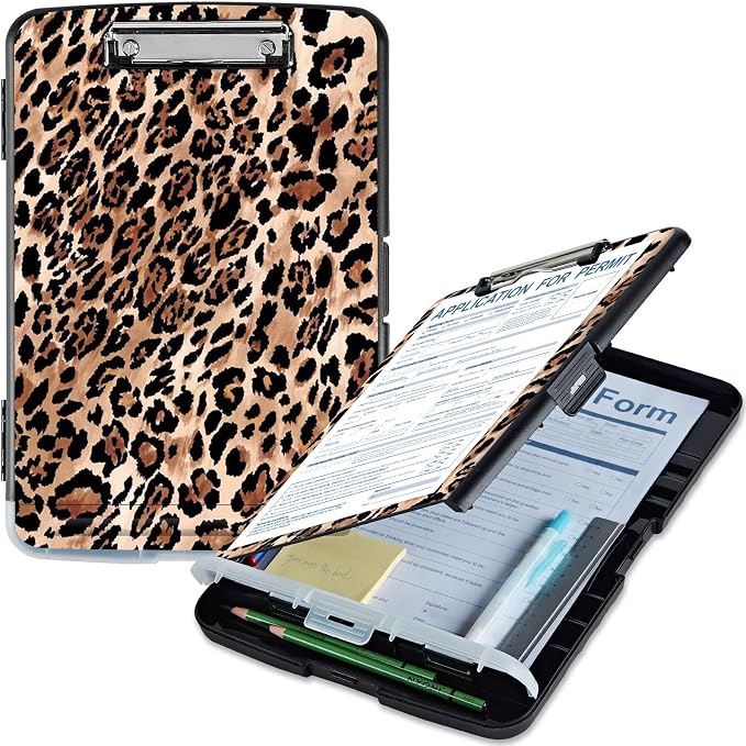 Clipboard with Storage, 9.5x14 High Capacity Leopard Print Storage Clipboard by Qindaiwen