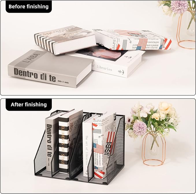 2 Set Magazine Holder Metal Wire, 2 Compartments Mesh File Holder - Image 4