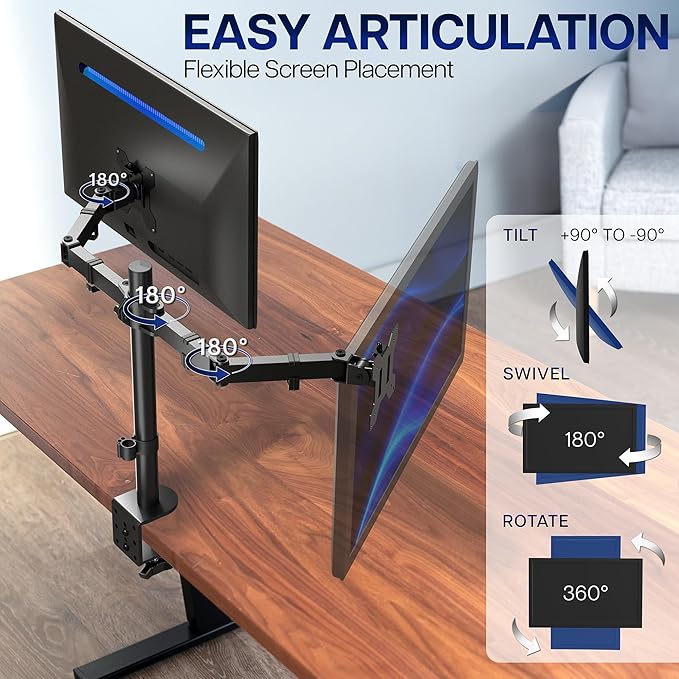 VIVO Dual Monitor Desk Mount, Holds 2 Computer Screens up to 30 inches and - Image 4