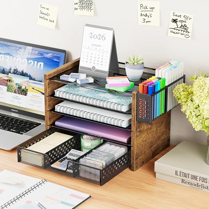 Simple Trending 5-Tier Wood Desk Organizer, Desk Organizers and Accessories - Image 2