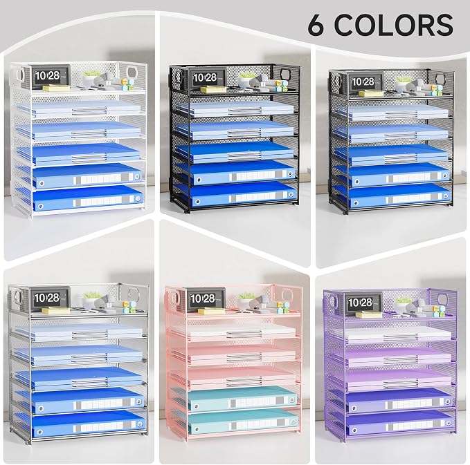 Paper Organizer for Desk with Handle, 6-Tier Metal Mesh File Organizer | - Image 5