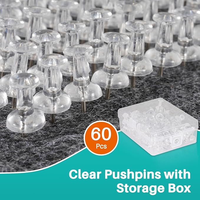 60Pcs Clear Push Pins for Bulletin Board | Thumb Tacks for Cork Board, Plastic - Image 2