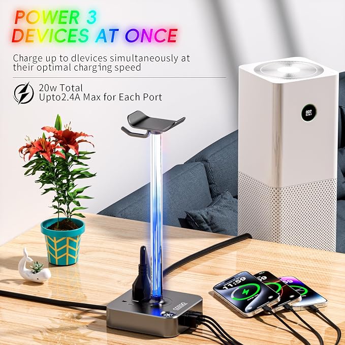 cozoo Gifts for Gamer Men All-in-One RGB Headset Stand & Charging Station | 3 - Image 5