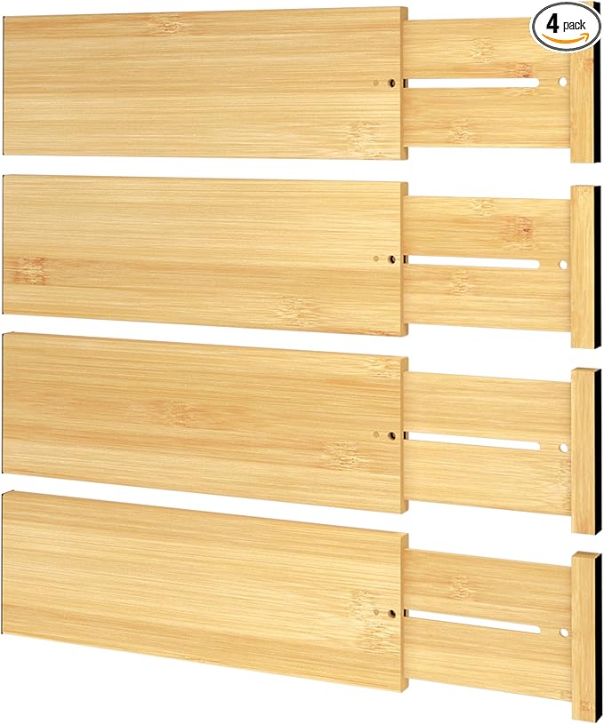 BAMEOS Bamboo Expandable Drawer Dividers – Fits 12.2"–17" Drawers, Sock Drawer by BAMEOS