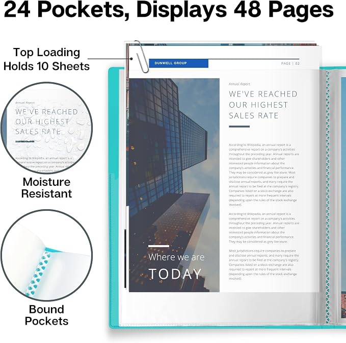 Dunwell Presentation Binder 24-Pocket, Displays 48 Pages, 8.5x11 Portfolio - Image 3
