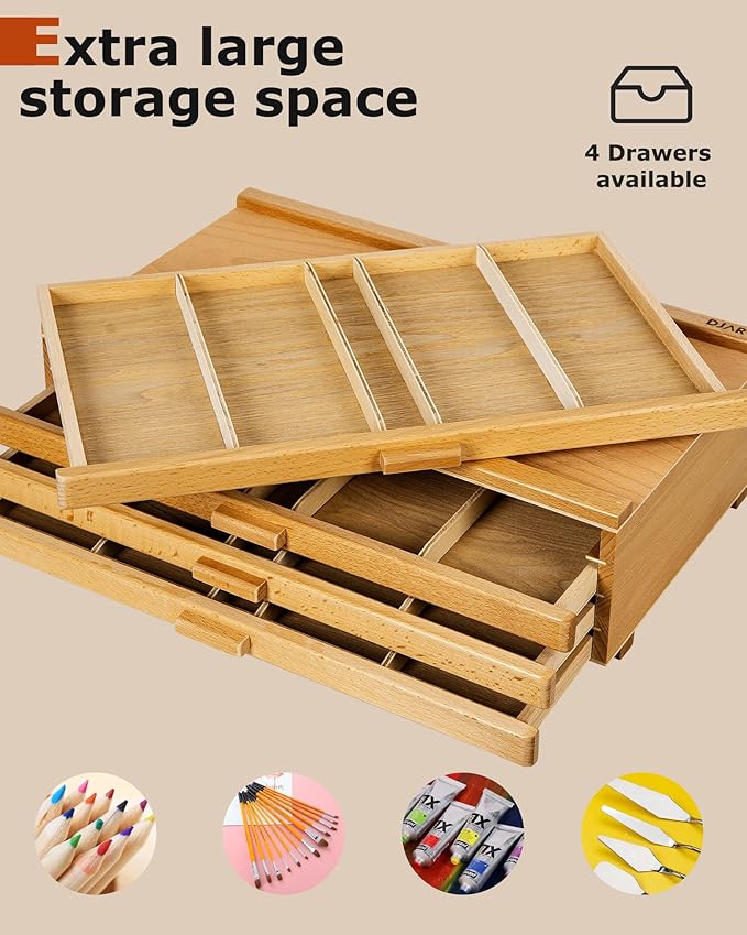 DJAR 4-Drawer Beech Wood Art Supply Storage Box - Image 5