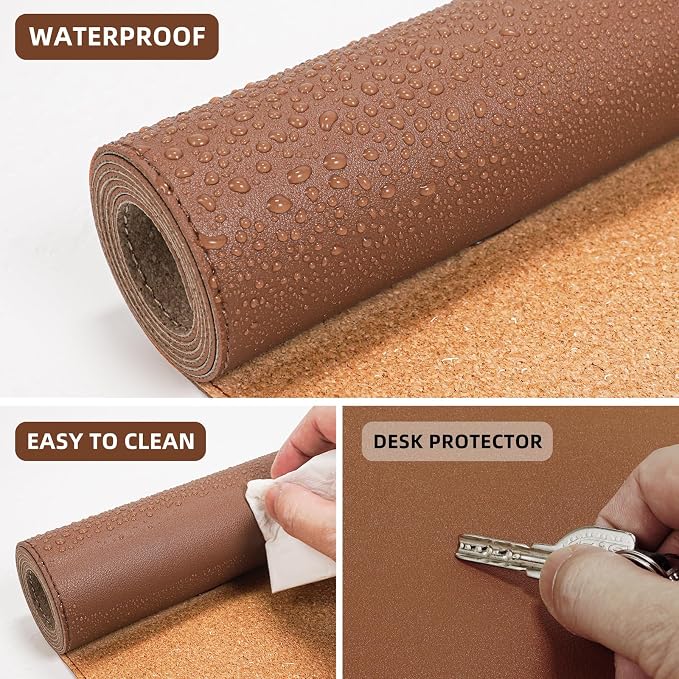 AFIING Cork Desk Mat 55" x 17", Dual-Sided Natural Cork & PU Leather Desk Pad - Image 3