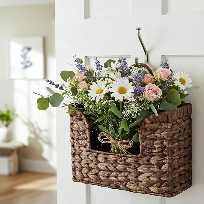 PINXIURY Magazine Holder Wall Basket Water Hyacinth Woven Mail Organizer - Image 5