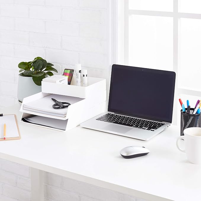Amazon Basics Rectangular Plastic Desk Organizer Bundle, 3 Pieces Letter Tray - Image 6